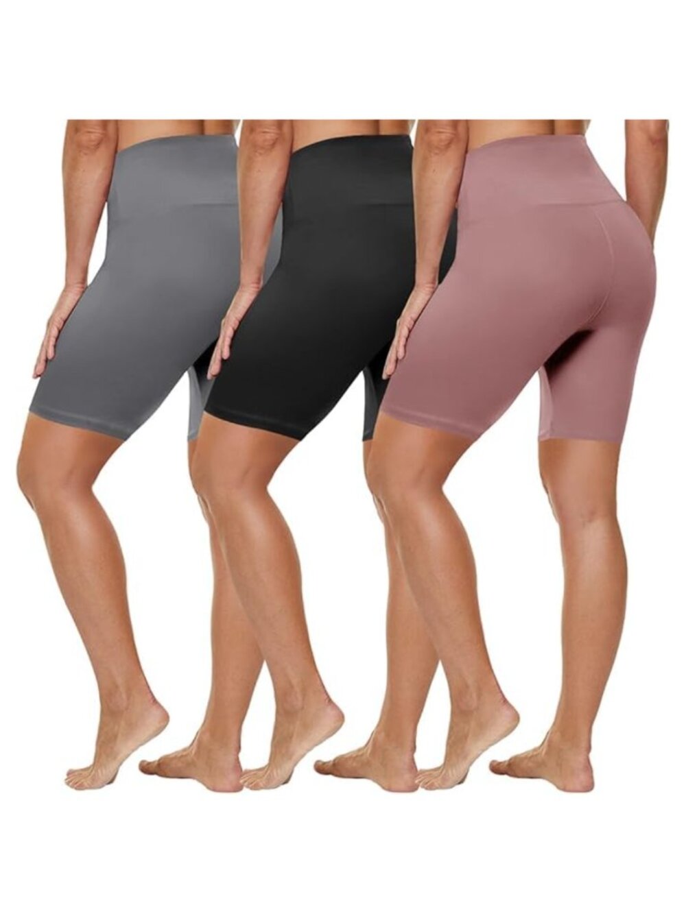 3 Pack 8" Biker Shorts High Waist Tummy Control Spandex Women Plus Size